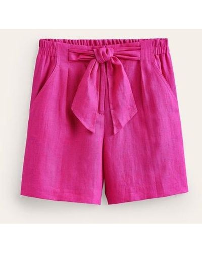 Boden Tie Waist Linen Shorts - Pink