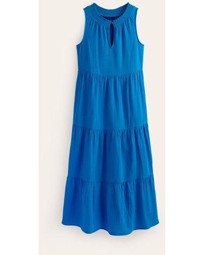 Boden Double Cloth Maxi Tiered Dress - Blue