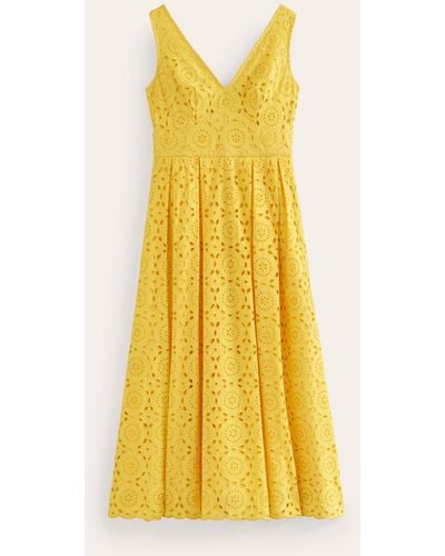 Boden Broderie Occasion Midi Dress - Yellow
