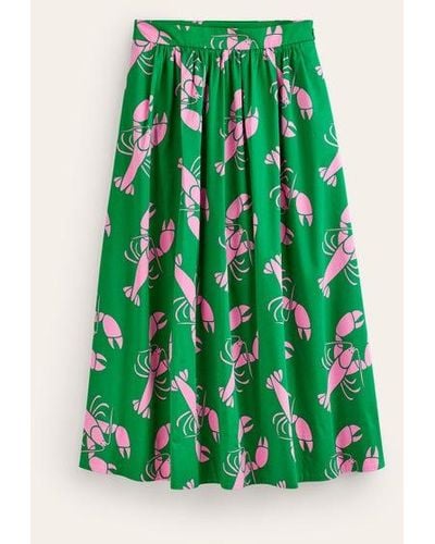 Boden Layla Cotton Sateen Skirt Green Tambourine, Lobster
