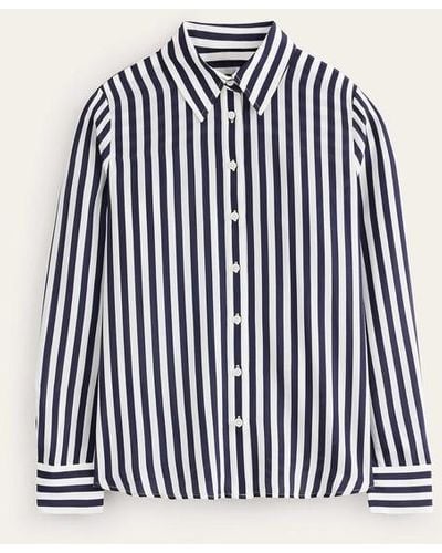 Boden Sienna Silk Shirt Ivory, Navy Stripe - Blue