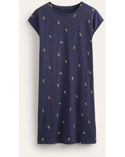 Boden Leah Jersey T-shirt Dress French Navy, Pineapple Foil - Blue