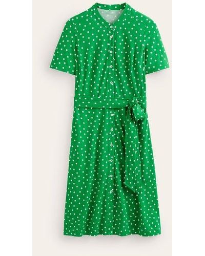 Boden Julia Short Sleeve Shirt Dress Green, Scattered Brand Spot