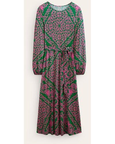 Boden Placement Print Jersey Dress Green, Mosaic Terrace - Multicolor
