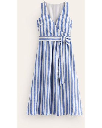 Boden Linen Wrap Midi Dress - Blue