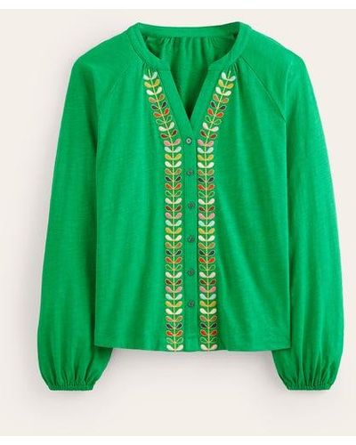 Boden Embroidered Detail Top - Green