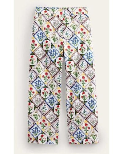 Boden Printed Straight Pants Ivory, Wild Bluebell - White