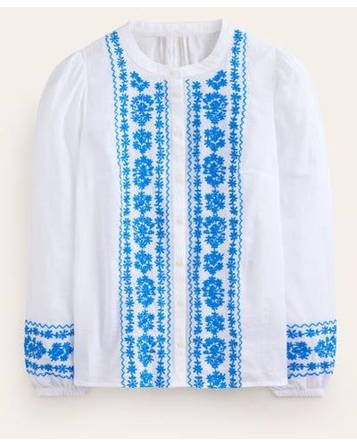 Boden Embroidered Cotton Top - Blue