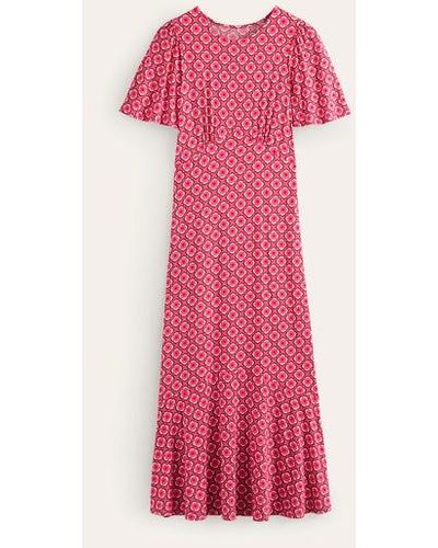 Boden Felicity Jersey Midi Tea Dress Sangria Sunset, Geo Pome - Pink