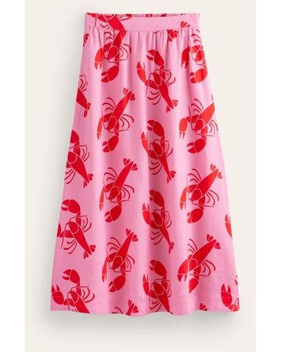 Boden Florence Linen Midi Skirt Cashmere Rose, Lobster - Pink