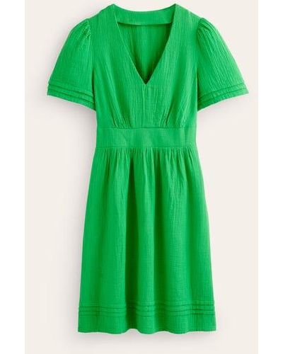 Boden Eve Double Cloth Short Dress - Green
