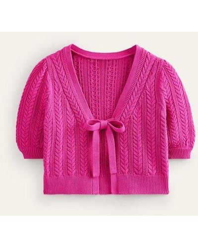 Boden Bow-trim Cropped Cardigan - Pink