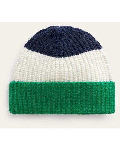 Boden Color Block Beanie Hat Navy, Veridian Green And Ivory - Blue