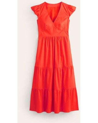 Boden May Cotton Midi Tea Dress - Red