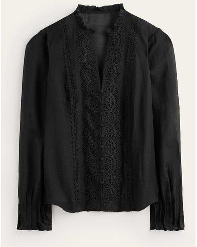 Boden Lace-trim Frill Top - Black