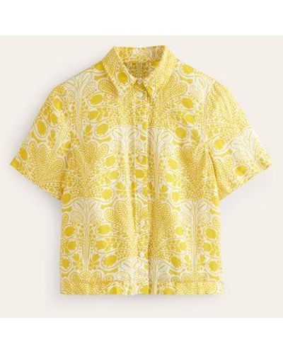 Boden Hazel Short Sleeve Linen Shirt Passion Fruit, Gardenia Swirl - Yellow