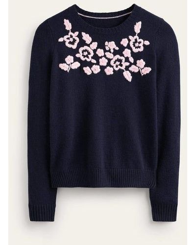 Boden Embroidered Crew Neck Sweater - Blue