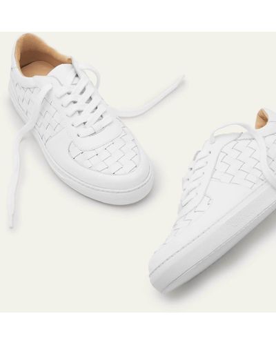 Boden Lace Up Leather Sneakers Woven - White