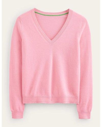 Boden Eva Cashmere V-neck Sweater - Pink