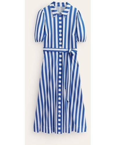 Boden Libby Jersey Midi Shirt Dress Blue, Ivory Stripe