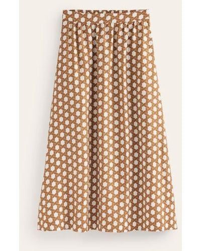 Boden Florence Linen Midi Skirt Rubber, Honeycomb Geo - Natural