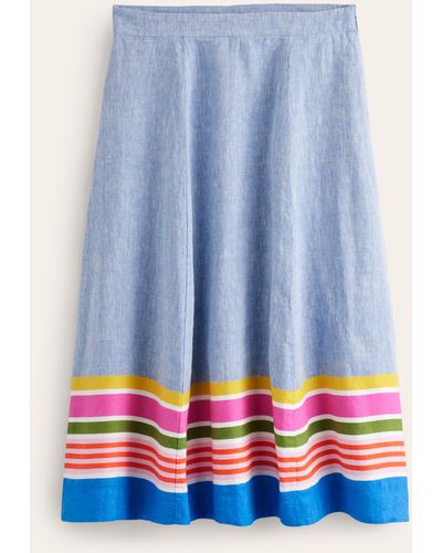 Boden Stripe Hem Linen Skirt - Blue