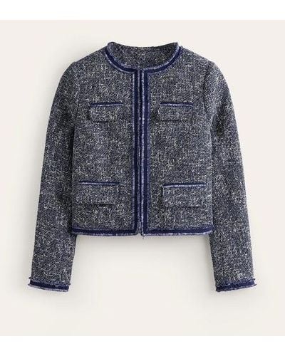 Boden Textured Boucle Cropped Jacket - Blue