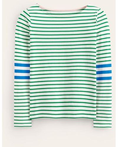 Boden Ella Long Sleeve Breton Green, Blue Stripe