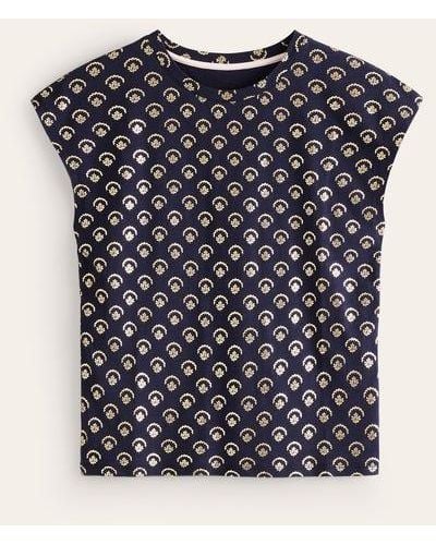 Boden Louisa Printed Slub T-shirt Navy, Ditsy Vine Foil - Blue