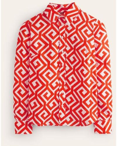 Boden Sienna Linen Shirt Flame Scarlett, Maze - Red