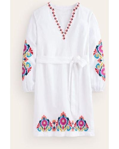 Boden Cleo Embroidered Linen Dress - White