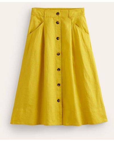Boden Petra Linen Midi Skirt - Yellow