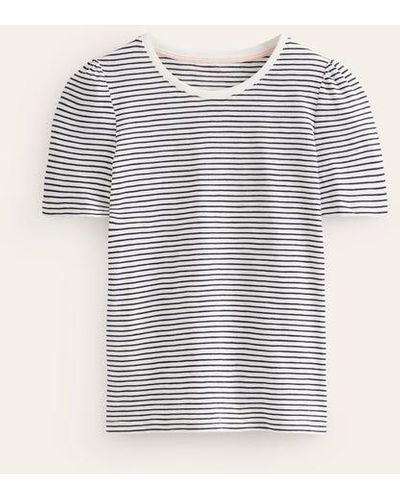 Boden Cotton Puff Sleeve T-shirt Ivory, Navy - Gray