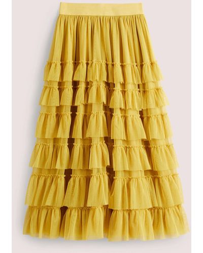 Boden Yellow Ruffle Tulle Midi Skirt