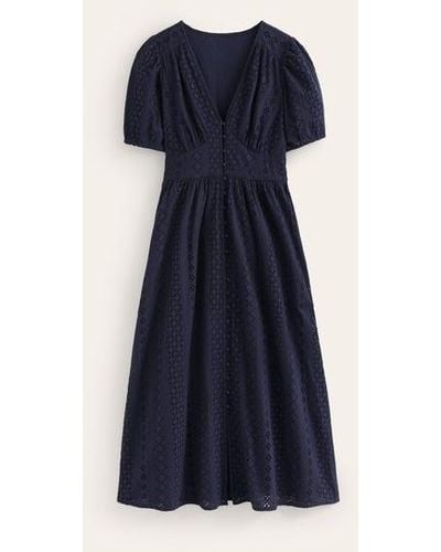 Boden Broderie Midi Tea Dress - Blue