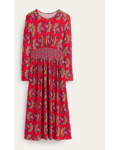 Boden Robe midi thea en jersey à manches longues - Rouge