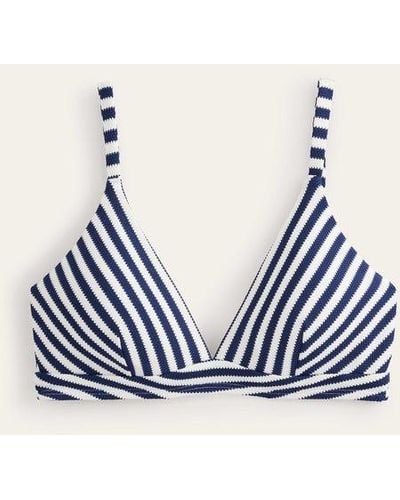 Boden Arezzo V-neck Bikini Top Navy, Ivory Texture Stripe - Blue