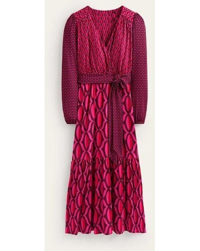 Boden Jersey Maxi Wrap Dress Vibrant Pink, Geo Valley - Red