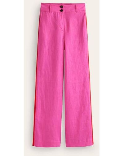 Boden Westbourne Linen Pants Pop Pansy, Red Side Stripe - Pink