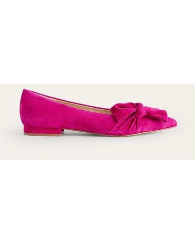 Boden Suede-bow Ballet Flats - Pink