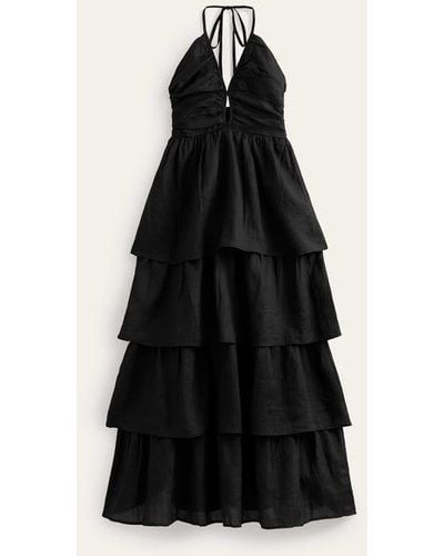 Boden Ruched Tiered Maxi Dress - Black