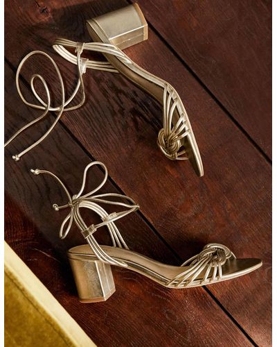 Boden Knot Detail Heel Sandals Gold Metallic - Brown