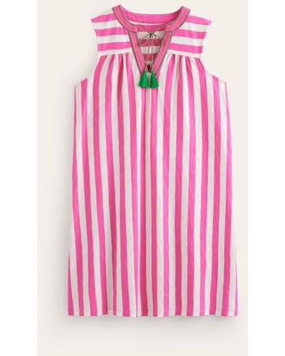 Boden Nadine Notch Cotton Dress Sangria Sunset, Ivory Stripe - Pink