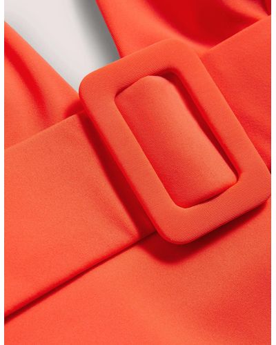 Boden Belted Deep V Swimsuit - Orange