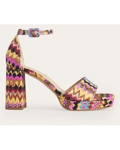 Boden Heeled Platform Sandals Multi, Textured Ikat - Pink