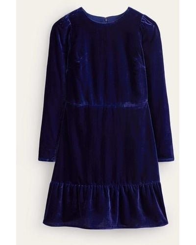 Boden Velvet Short Dress - Blue