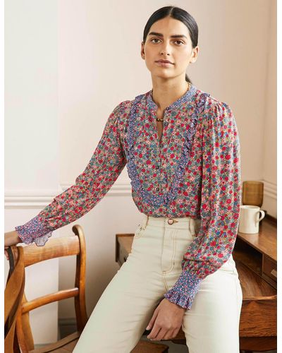 Boden Frilly Printed Popover Blouse Riviera - Blue