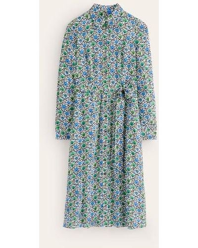 Boden Kate Midi Shirt Dress Aquamarine, Enchanting Bloom - Green