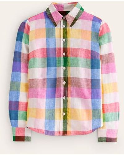 Boden Sienna Linen Shirt Bright Neon, Multi Gingham - Multicolor