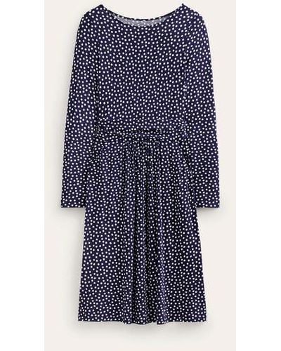 Boden Abigail Jersey Dress French Navy, Abstract Dot - Blue